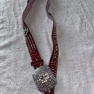 Red Rhinestone-Embellished Women's Belt